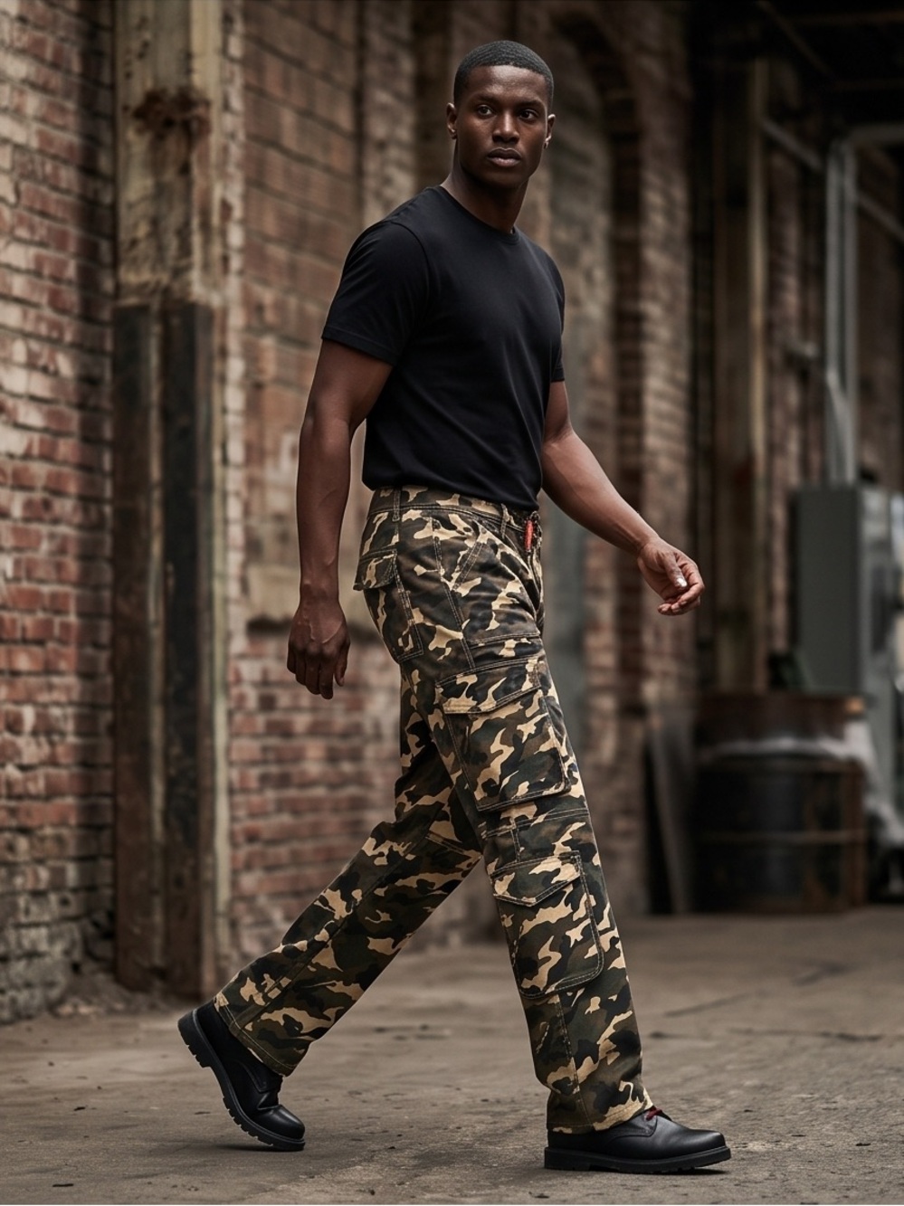 Men's Camouflage Cargo Pants Jean premium- Olive Camo relax fit multiple pocket